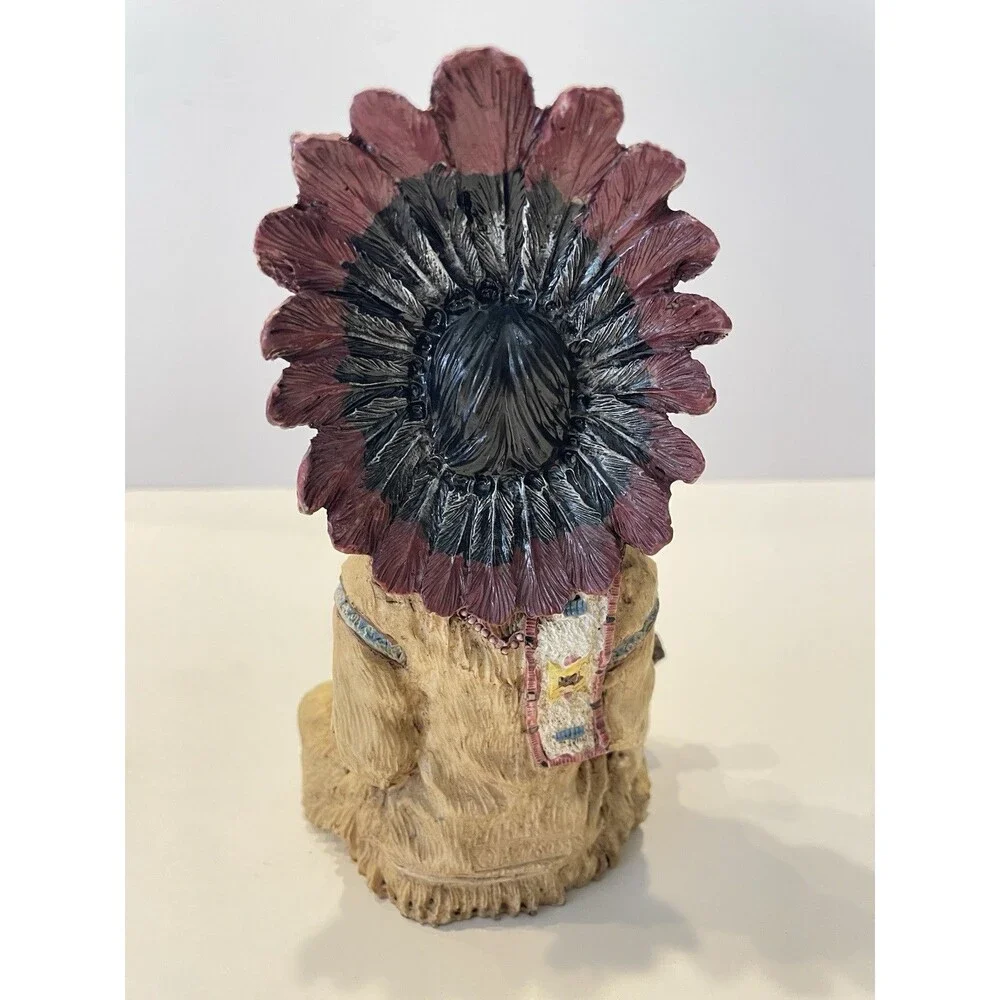Native American Chief Resin Figurine, Painted Beige/Brown/Black